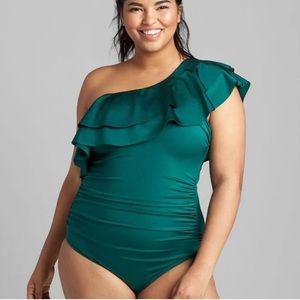 Lane Bryant One Shoulder Flounce One Piece Swimsuit